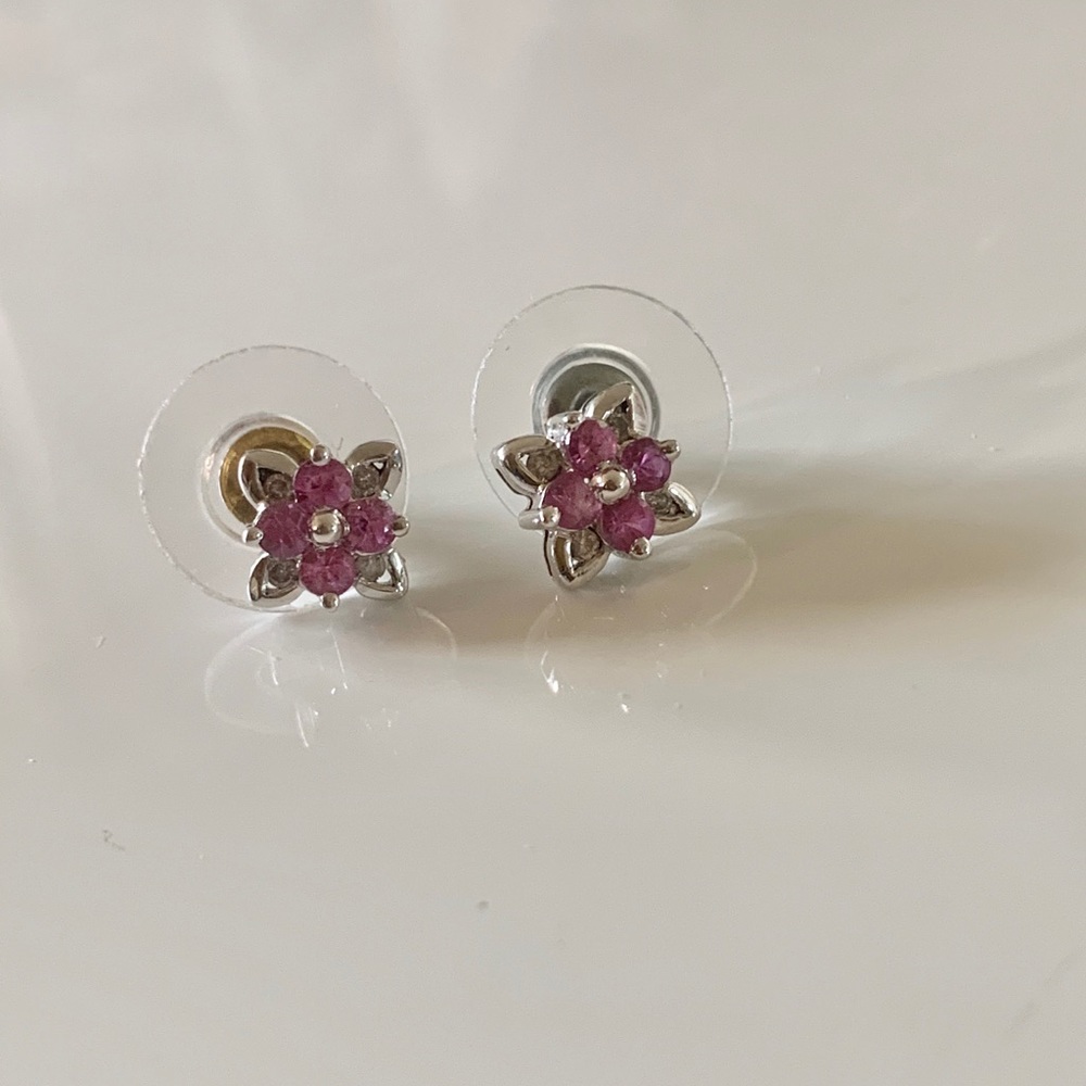 Diamond and pink sapphire earrings